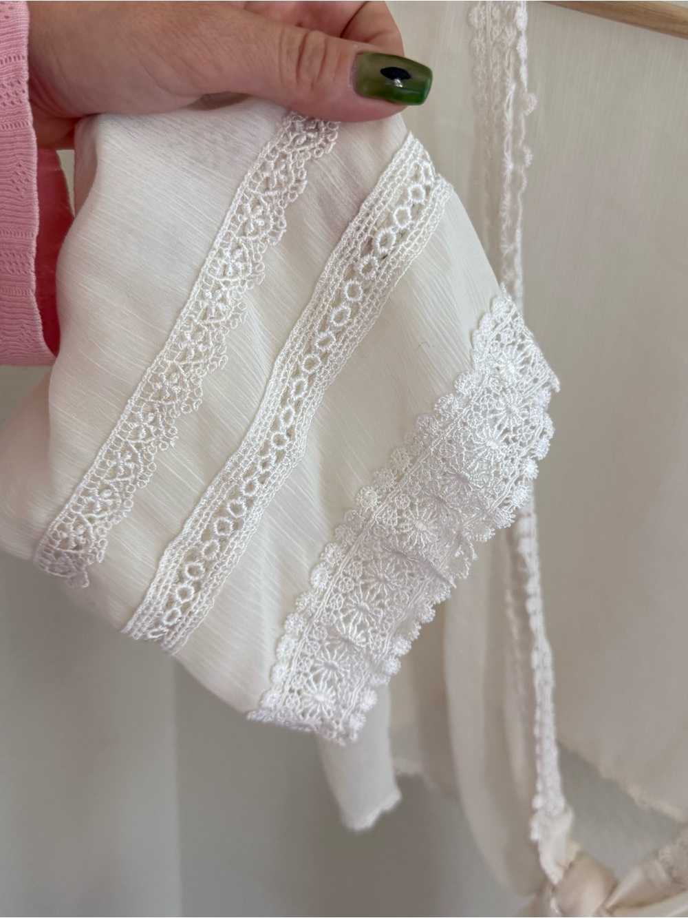 Cottagecore Fairycore boho White mesh lace trim tie front top cardigan lace trim - Picture 2 of 6